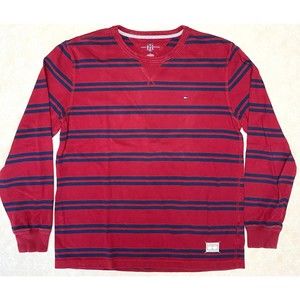 Tommy Hilfiger Red Blue Striped Crewneck Pullover Sweatshirt Large